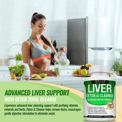 Detox Liver Cleanse Supplement Support Liver & Body Detox Milk Thistle Artichoke Extract Dandelion Root, 25+ Herbs 60 Capsules